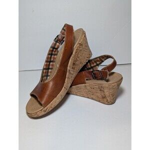 Crocs A-Leigh Brick Brown Leather Cork Wedge Slingback Sandals size US 10